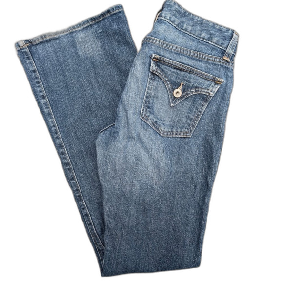 GAP Curvy Flare Blue Jeans Women's 4 Distressed Cotton Bootcut Bell Bottom Pants - Picture 1 of 7